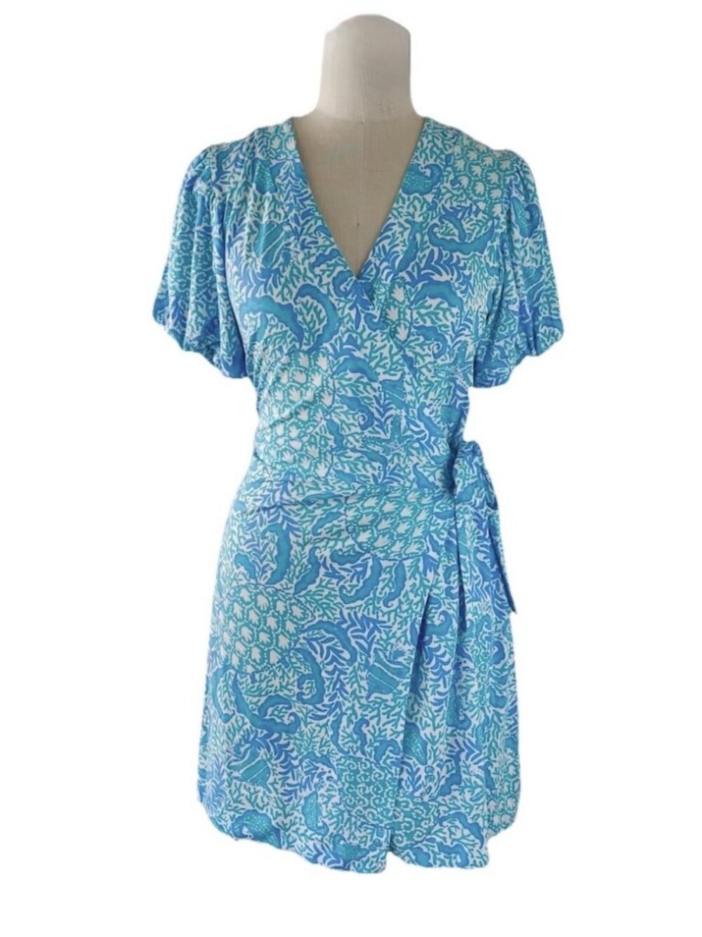 Lilly Pulitzer Sailynn Mini Romper Short Puff Sleeves Wrap Dress V-Neck Sz L NEW